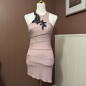 Free People Vintage Pink Mini Dress with Black Floral Detail